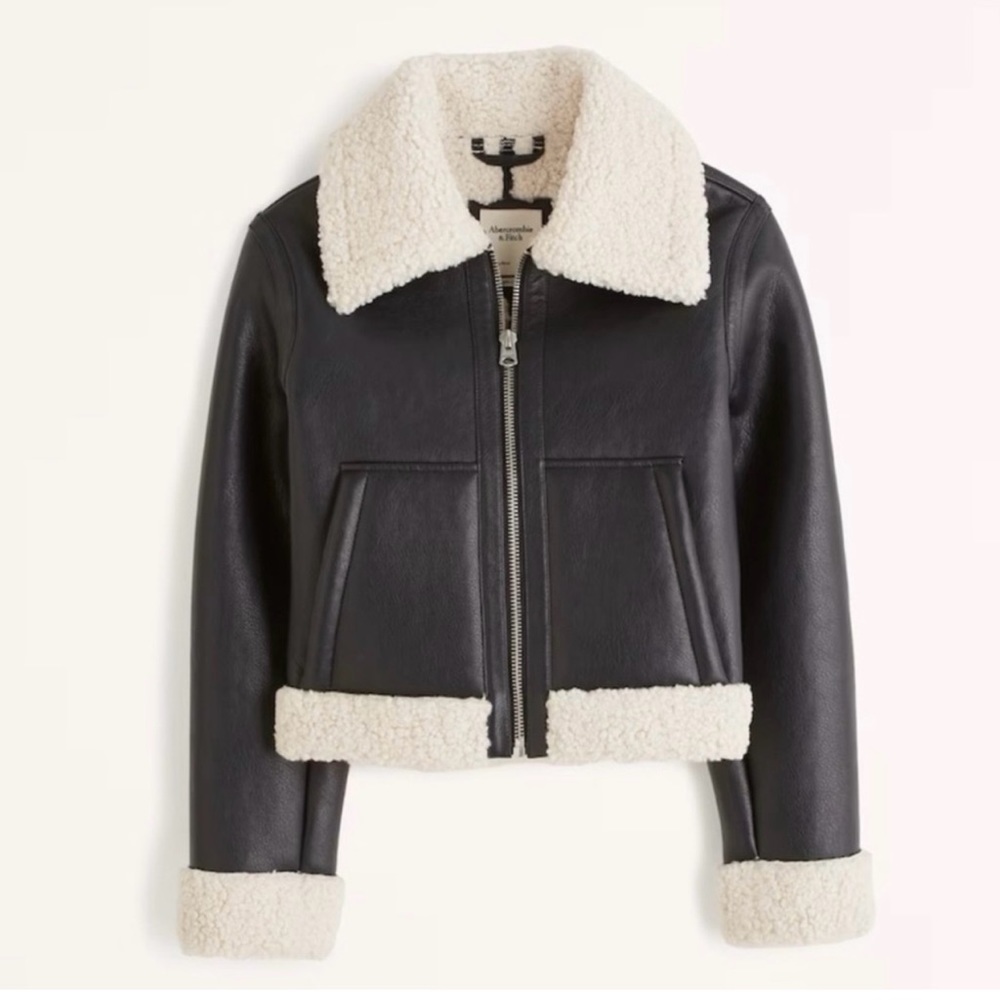 Abercrombie & Fitch Sherpa-Lined Shearling Vegan Leather Jacket